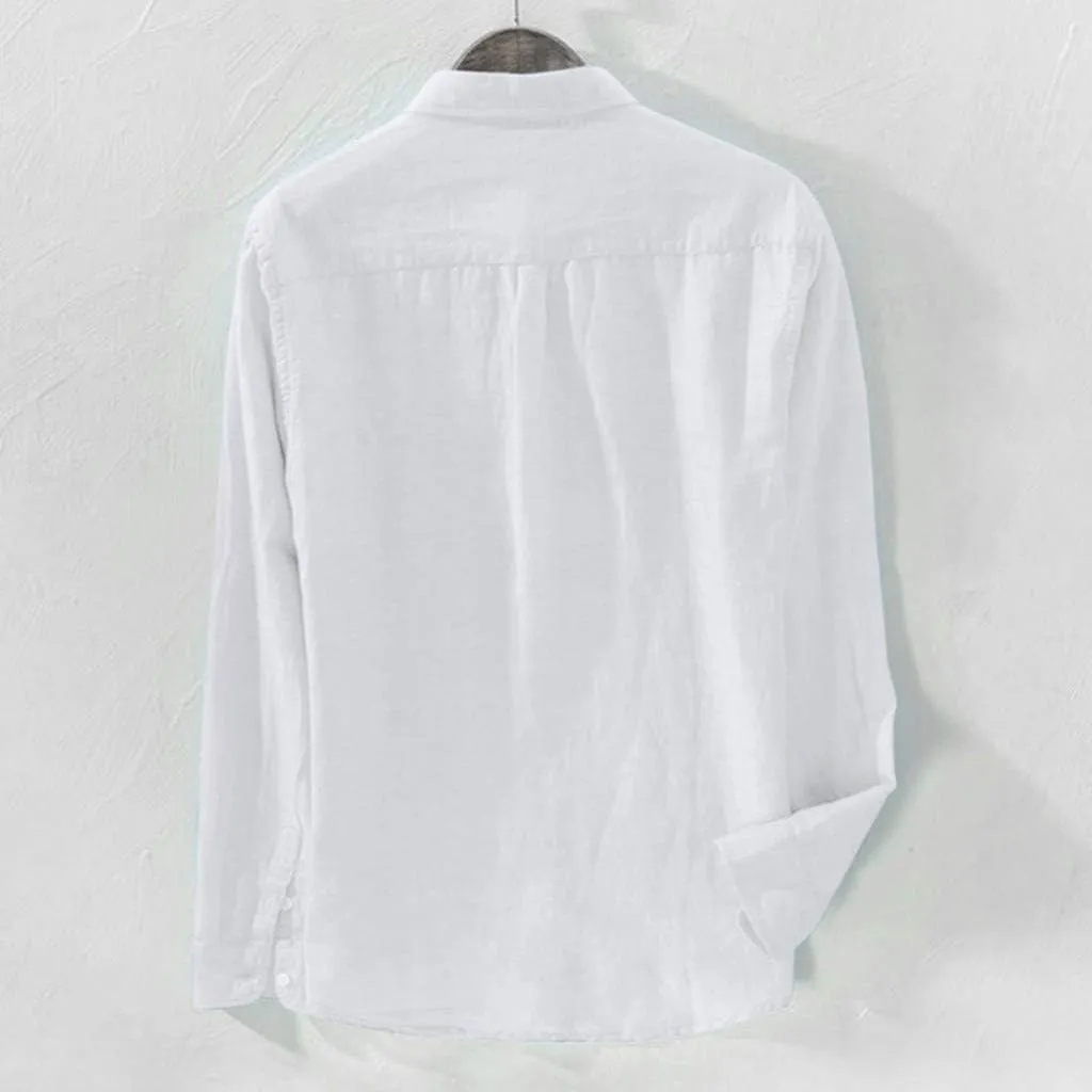 Mens Cotton Linen Shirts Casual Beach Shirts Summer Long Sleeve Shirts Big and Tall Button Down Shirts with Pockets