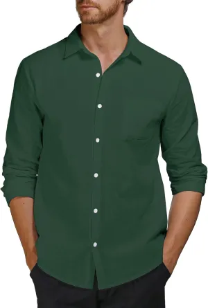 Men's Cotton Linen Shirts Casual Shirts Button Down Shirts Regular Fit Long Sleeve Tops