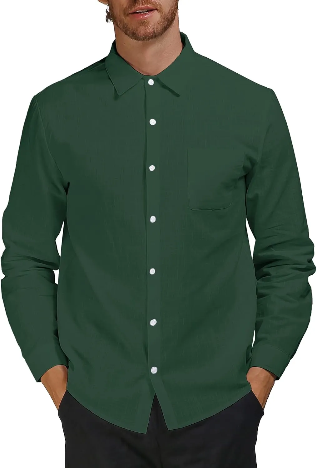 Men's Cotton Linen Shirts Casual Shirts Button Down Shirts Regular Fit Long Sleeve Tops