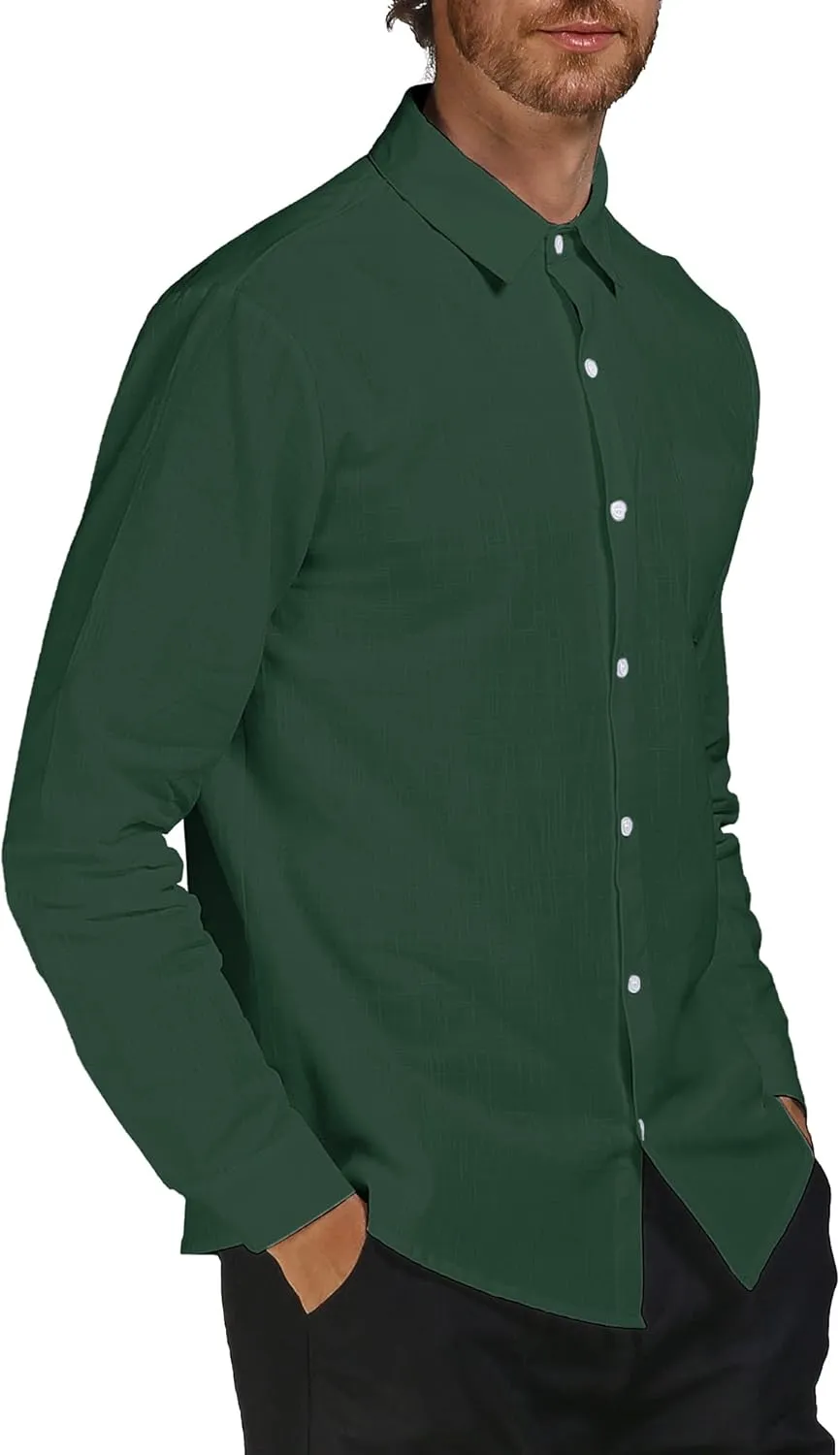 Men's Cotton Linen Shirts Casual Shirts Button Down Shirts Regular Fit Long Sleeve Tops