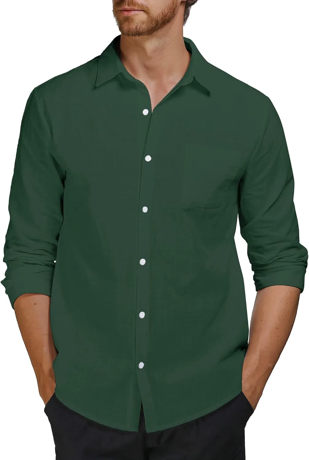 Men's Cotton Linen Shirts Casual Shirts Button Down Shirts Regular Fit Long Sleeve Tops