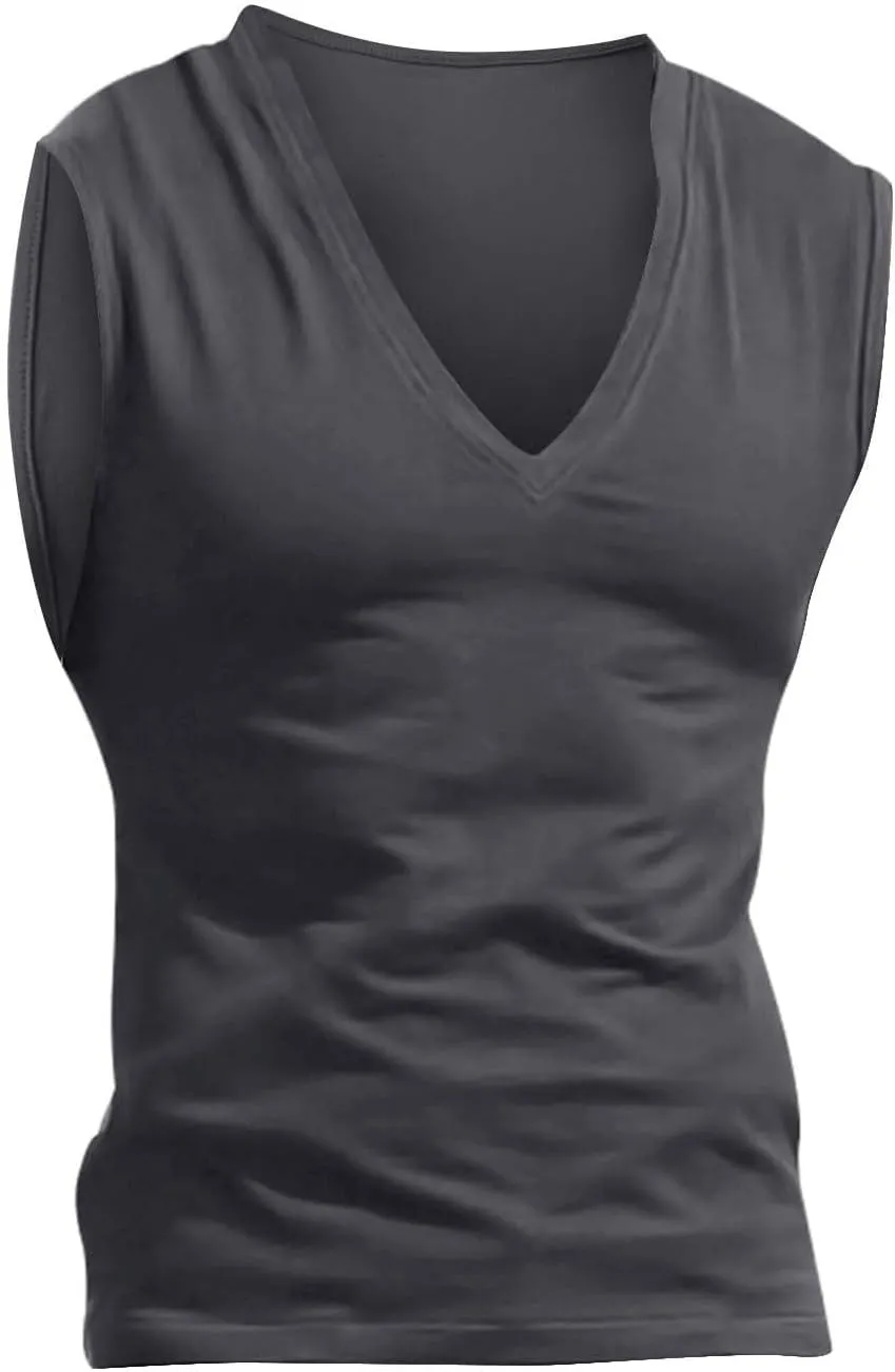Mens Deep V Neck Tank Tops, Stretch Muscle Gym Workout Sleeveless Slim Fit Low Cut Tank Tops for Summer Beach