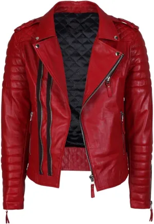 Mens Distress Leather Jackets Motorcycle Bomber Biker Stylish Outerwear Zipper JacketRed Jacket