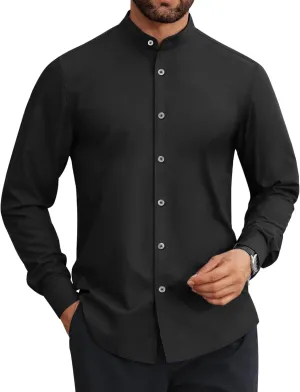 Mens Dress Shirts Wrinkle Free Dress Shirts for Men Long Sleeve Button Down Shirts Banded Collar Shirts