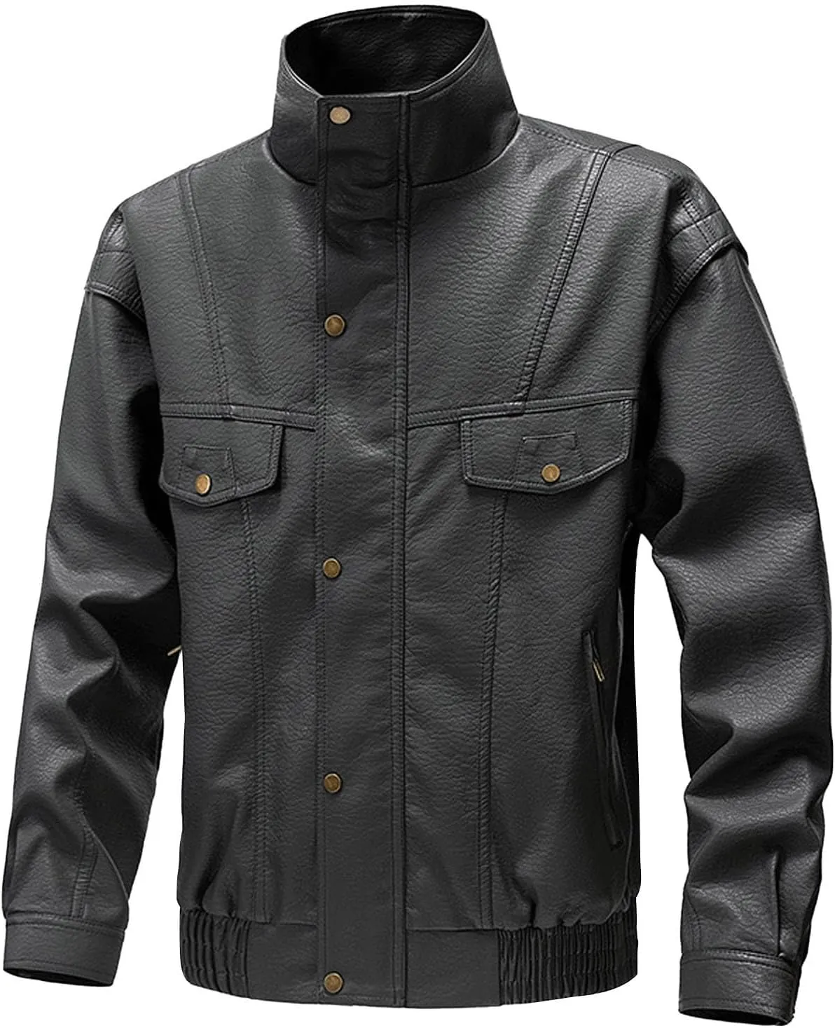 Mens Faux Leather Jacket Winter Warm Fleece Lined Fashion Motorcycle Jackets Coat Full Zip Buttons Stand Collar Coats