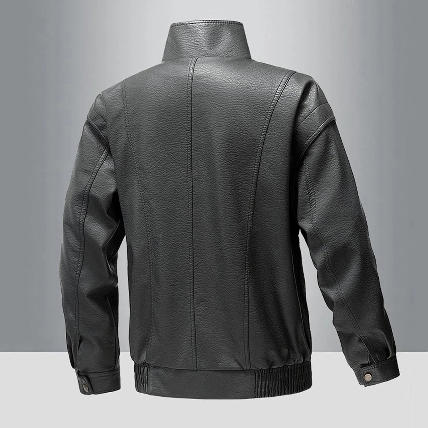 Mens Faux Leather Jacket Winter Warm Fleece Lined Fashion Motorcycle Jackets Coat Full Zip Buttons Stand Collar Coats