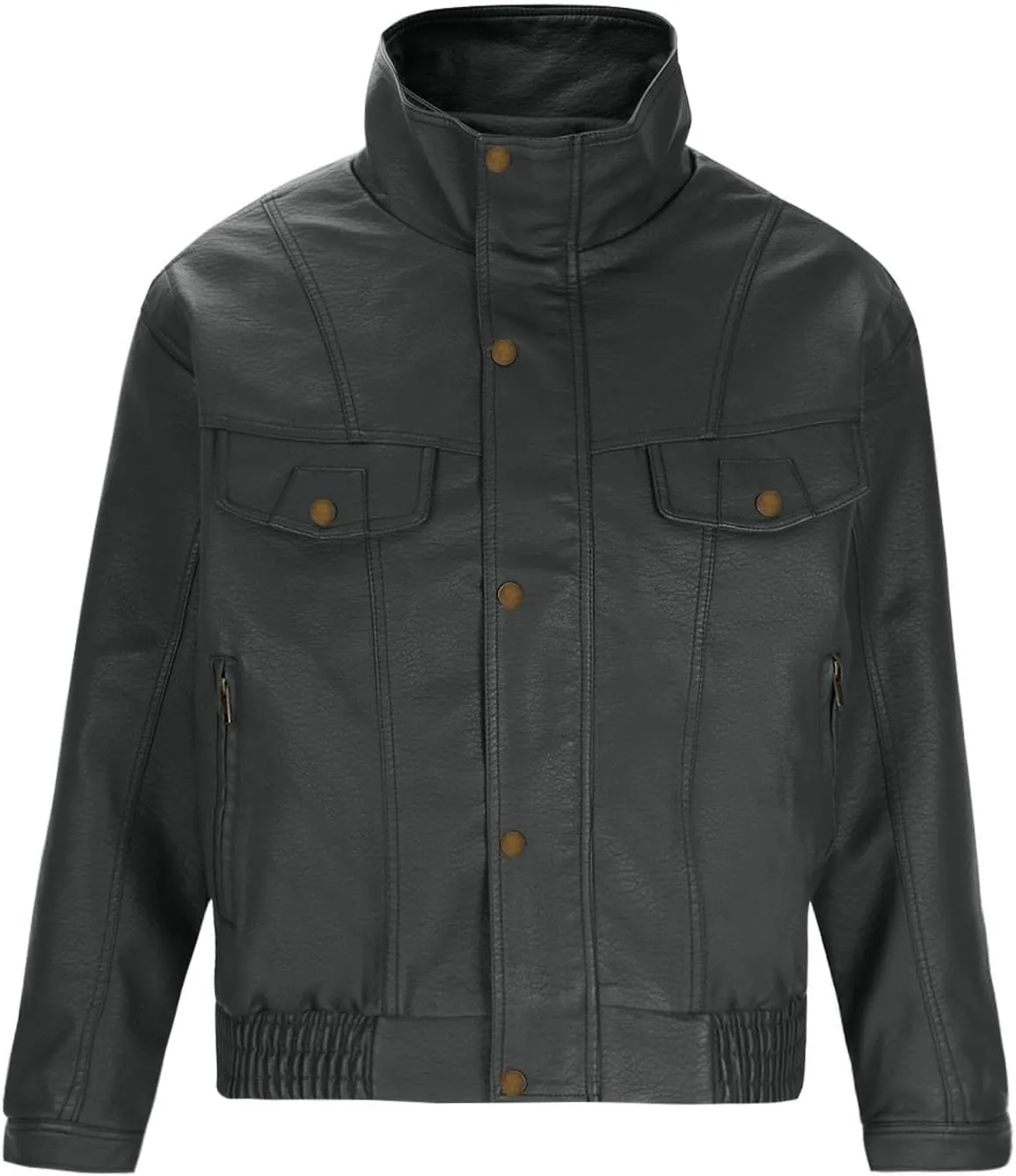 Mens Faux Leather Jacket Winter Warm Fleece Lined Fashion Motorcycle Jackets Coat Full Zip Buttons Stand Collar Coats