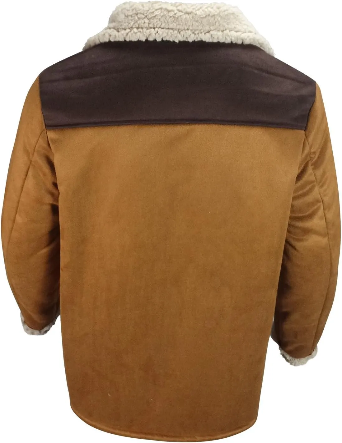Mens Faux Suede Leather Jackets Sherpa Fleece Lined Trucker Jacket Notch Lapel Button Down Winter Sport Coat