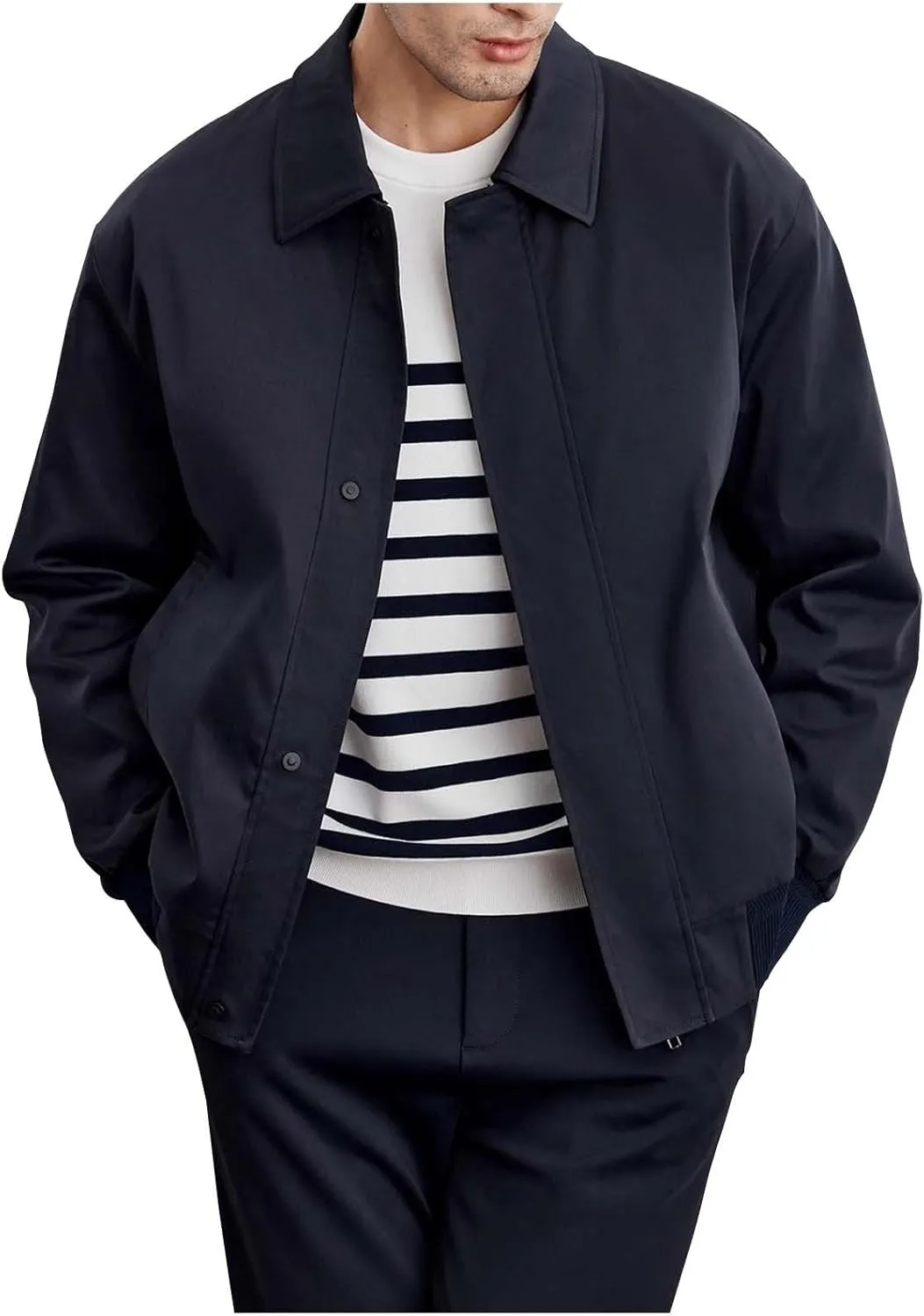 Men's Lightweight Jacket Fashion Solid Color Lapel Zipper Windbreaker Long Sleeve Casual Golf Jacket with Pockets