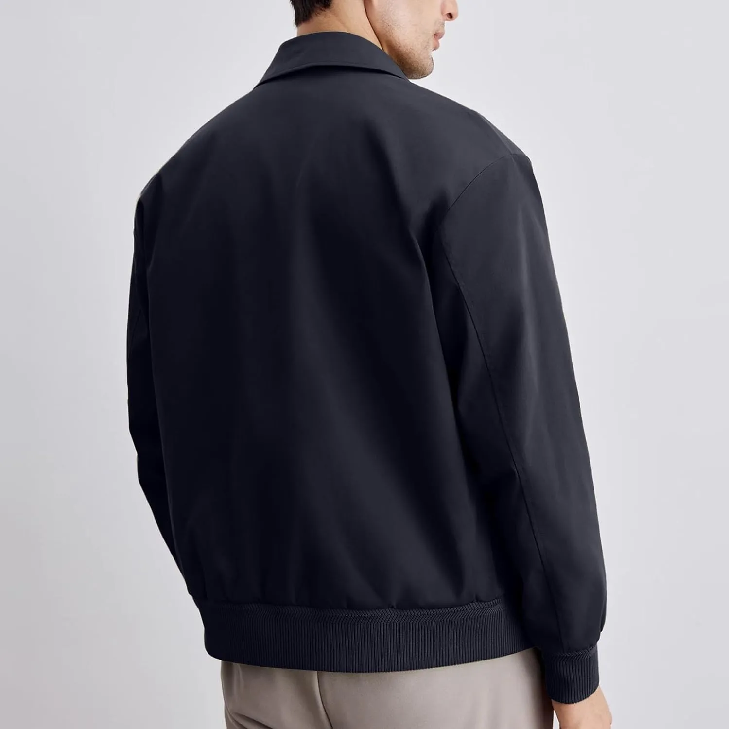 Men's Lightweight Jacket Fashion Solid Color Lapel Zipper Windbreaker Long Sleeve Casual Golf Jacket with Pockets