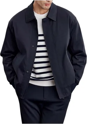 Men's Lightweight Jacket Fashion Solid Color Lapel Zipper Windbreaker Long Sleeve Casual Golf Jacket with Pockets