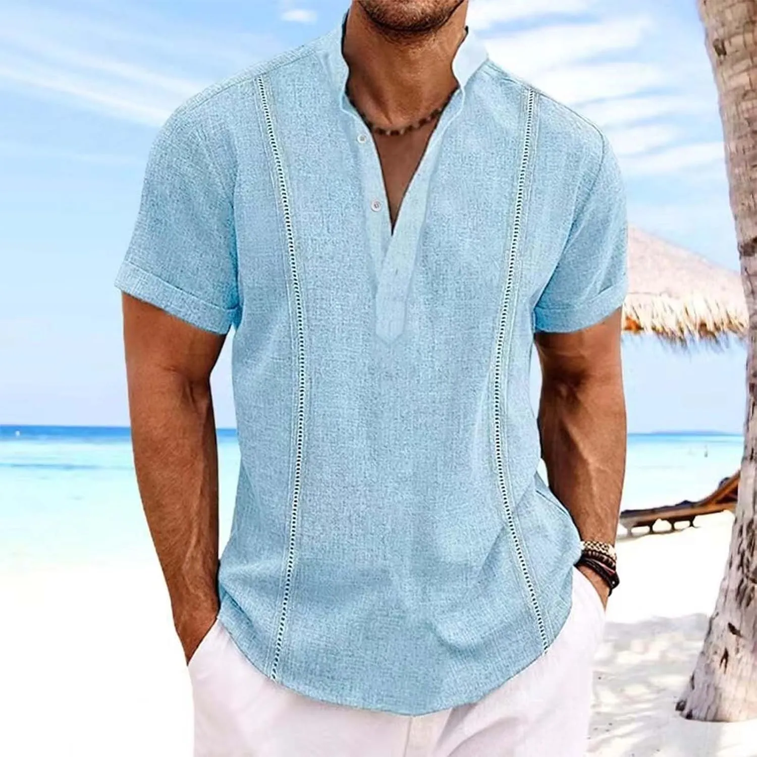 Mens Linen Shirts Formal Shirts for Men White T Shirts Mens Dress Shirts Long Sleeve Beach T Shirts for