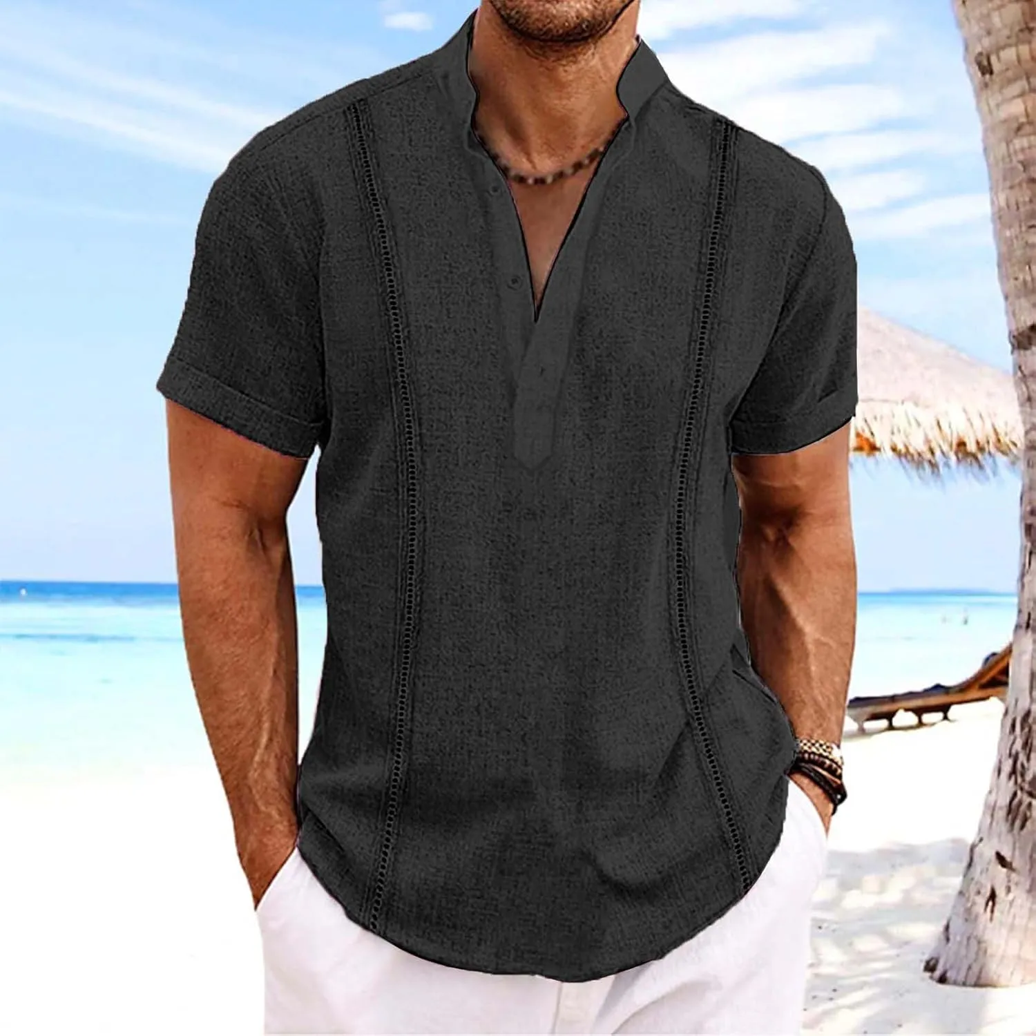 Mens Linen Shirts Formal Shirts for Men White T Shirts Mens Dress Shirts Long Sleeve Beach T Shirts for