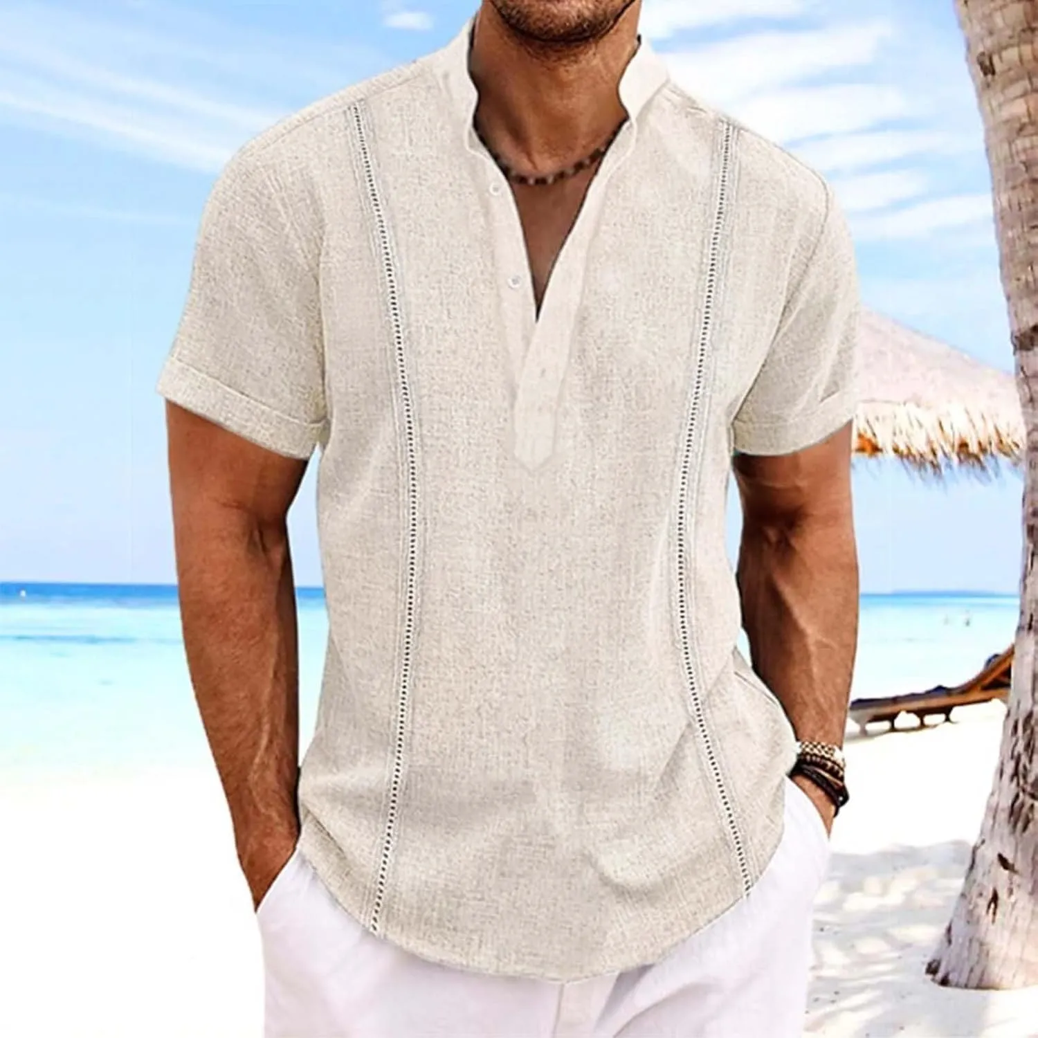 Mens Linen Shirts Formal Shirts for Men White T Shirts Mens Dress Shirts Long Sleeve Beach T Shirts for