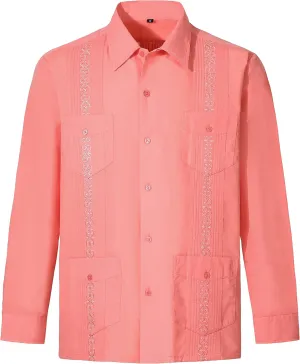 Men's Long Sleeve Guayabera Shirts Cuban Shirts