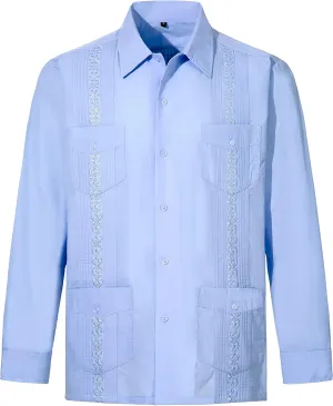 Men's Long Sleeve Guayabera Shirts Cuban Shirts