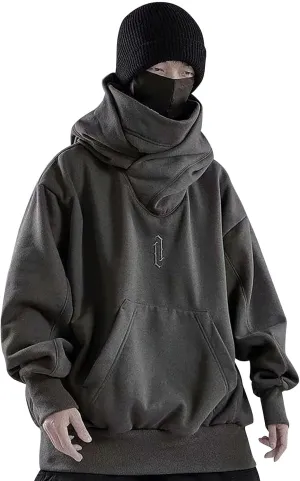 Mens Mask Hoodies Hip Hop Oversize Pullover Solid Color Hooded Sweatshrits For Men Fall Streetwear Y2K Hoodies