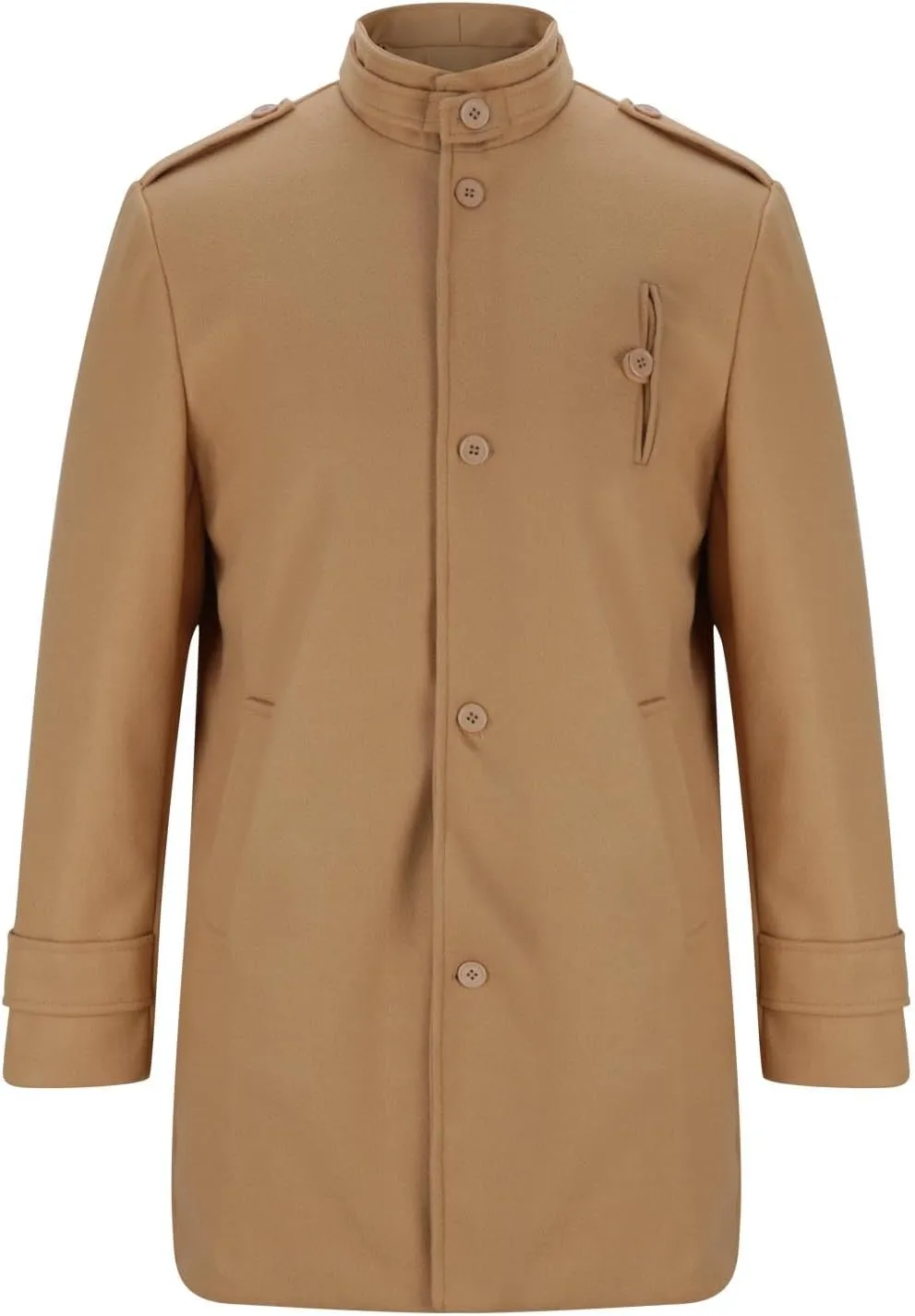 Mens Mid Long Trench Coat Winter Buttons Peacoats Casual Business Warm Woolen Overcoat Stand Collar Windproof Jacket