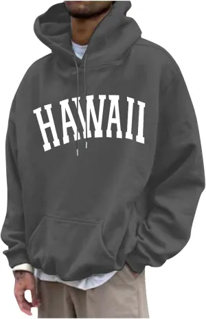 Mens Oversized Hoodie Casual Pullover Long Sleeve Hooded Sweatshirts Trendy Loose Fit Letter Print Hoodies for Men