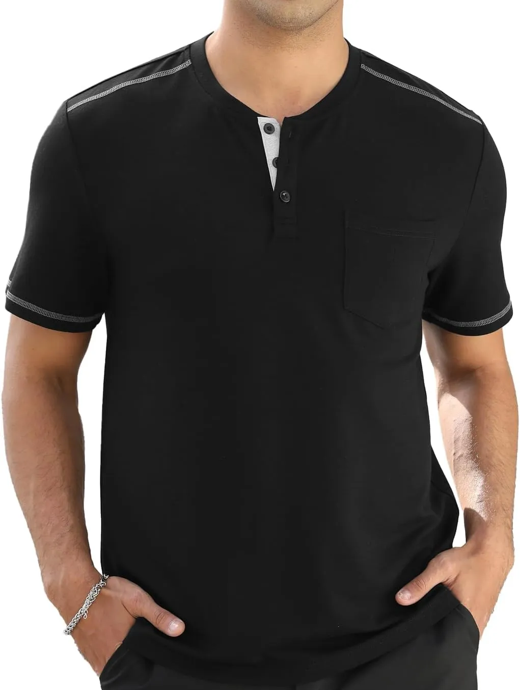 Mens Plain Henley Shirts Short Sleeve Casual Button T Shirts Basic Tee Shirts Summer T-Shirts