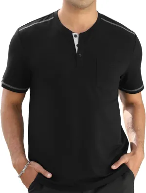 Mens Plain Henley Shirts Short Sleeve Casual Button T Shirts Basic Tee Shirts Summer T-Shirts