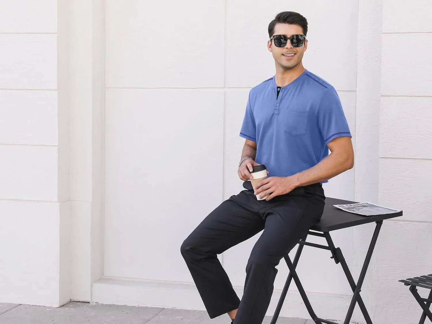 Mens Plain Henley Shirts Short Sleeve Casual Button T Shirts Basic Tee Shirts Summer T-Shirts