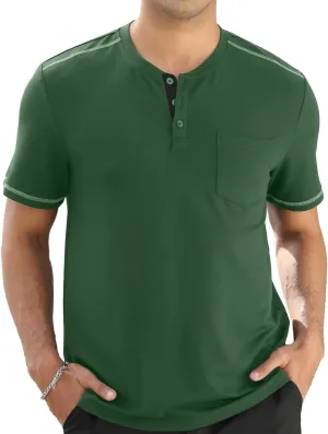 Mens Plain Henley Shirts Short Sleeve Casual Button T Shirts Basic Tee Shirts Summer T-Shirts