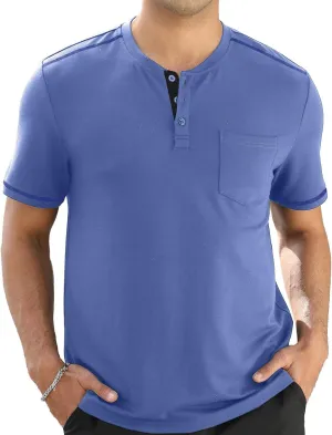 Mens Plain Henley Shirts Short Sleeve Casual Button T Shirts Basic Tee Shirts Summer T-Shirts