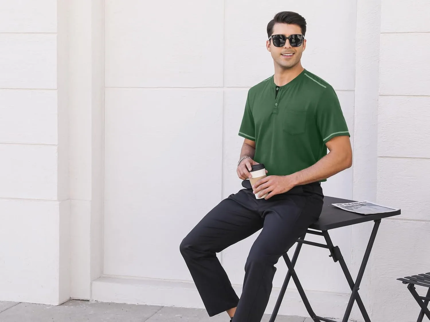 Mens Plain Henley Shirts Short Sleeve Casual Button T Shirts Basic Tee Shirts Summer T-Shirts