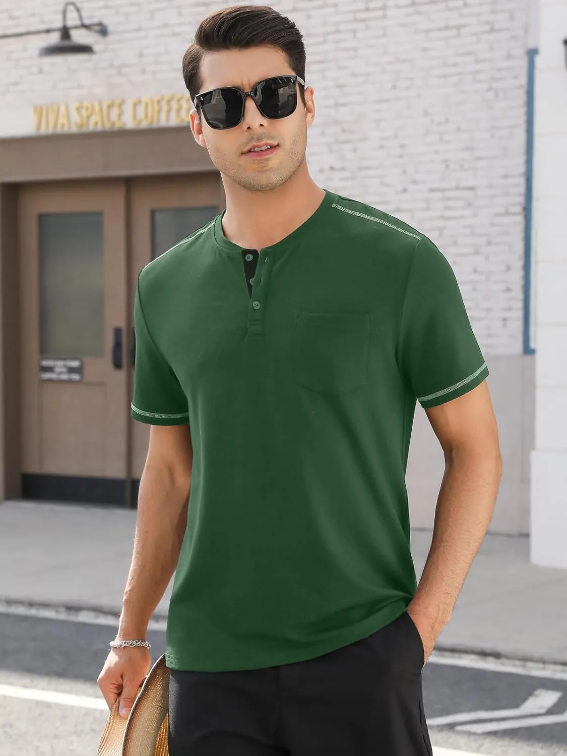 Mens Plain Henley Shirts Short Sleeve Casual Button T Shirts Basic Tee Shirts Summer T-Shirts