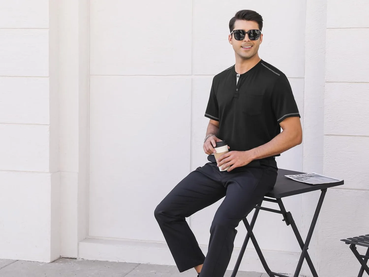 Mens Plain Henley Shirts Short Sleeve Casual Button T Shirts Basic Tee Shirts Summer T-Shirts