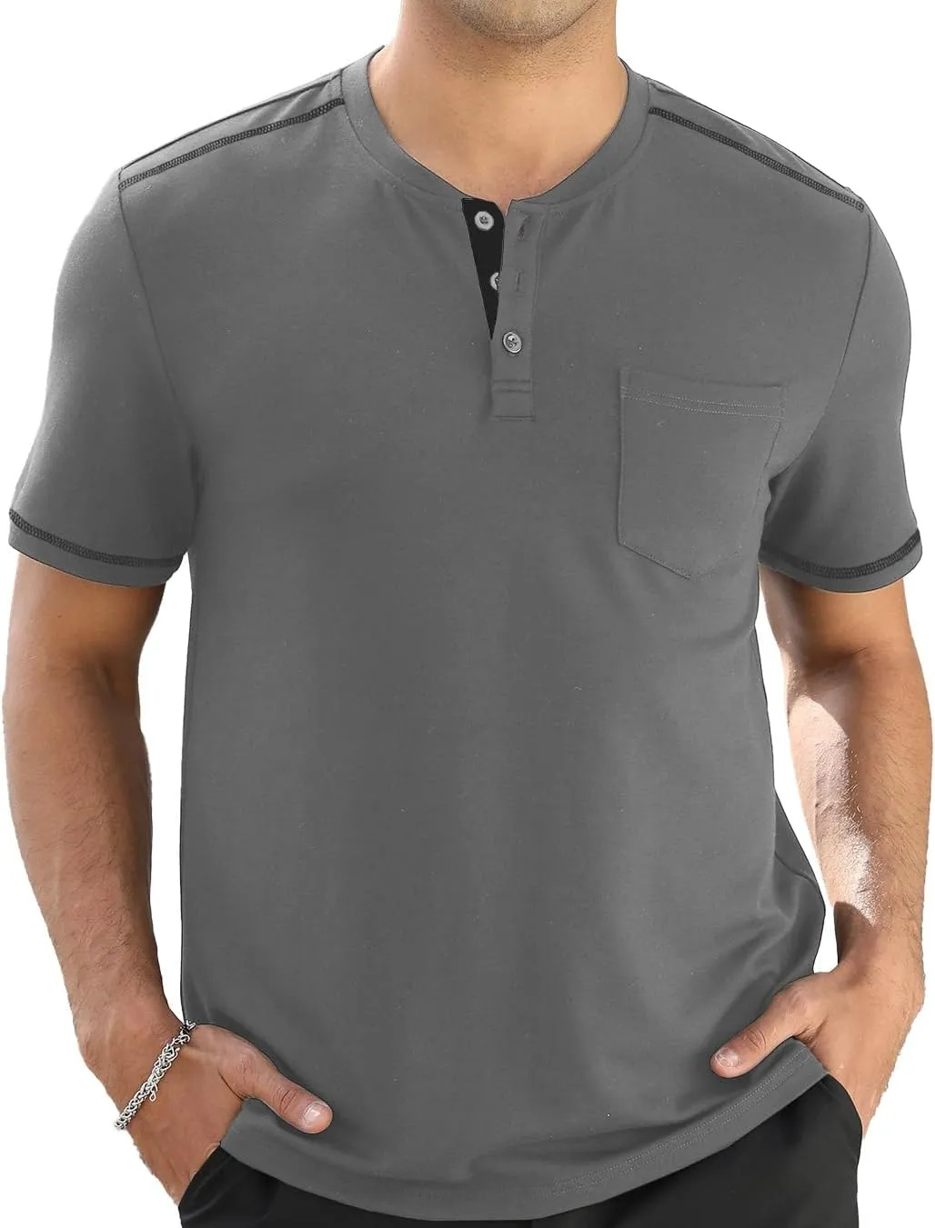 Mens Plain Henley Shirts Short Sleeve Casual Button T Shirts Basic Tee Shirts Summer T-Shirts