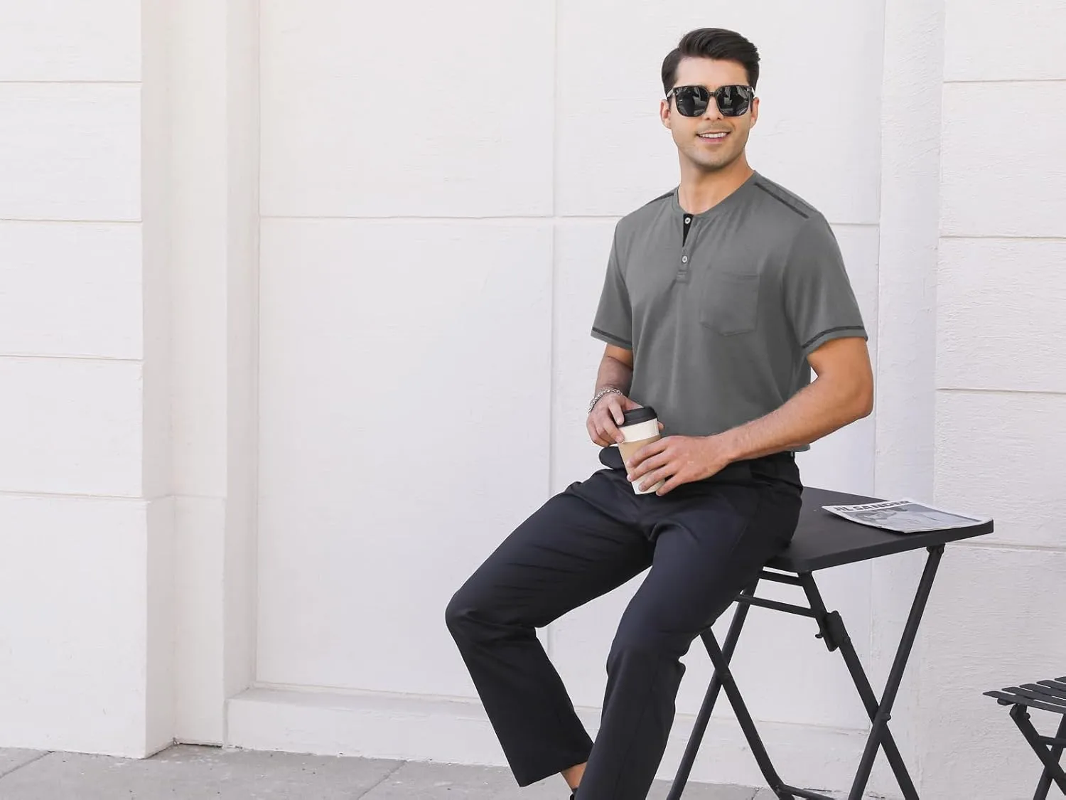 Mens Plain Henley Shirts Short Sleeve Casual Button T Shirts Basic Tee Shirts Summer T-Shirts