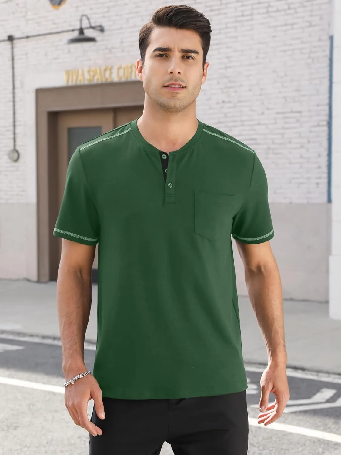 Mens Plain Henley Shirts Short Sleeve Casual Button T Shirts Basic Tee Shirts Summer T-Shirts