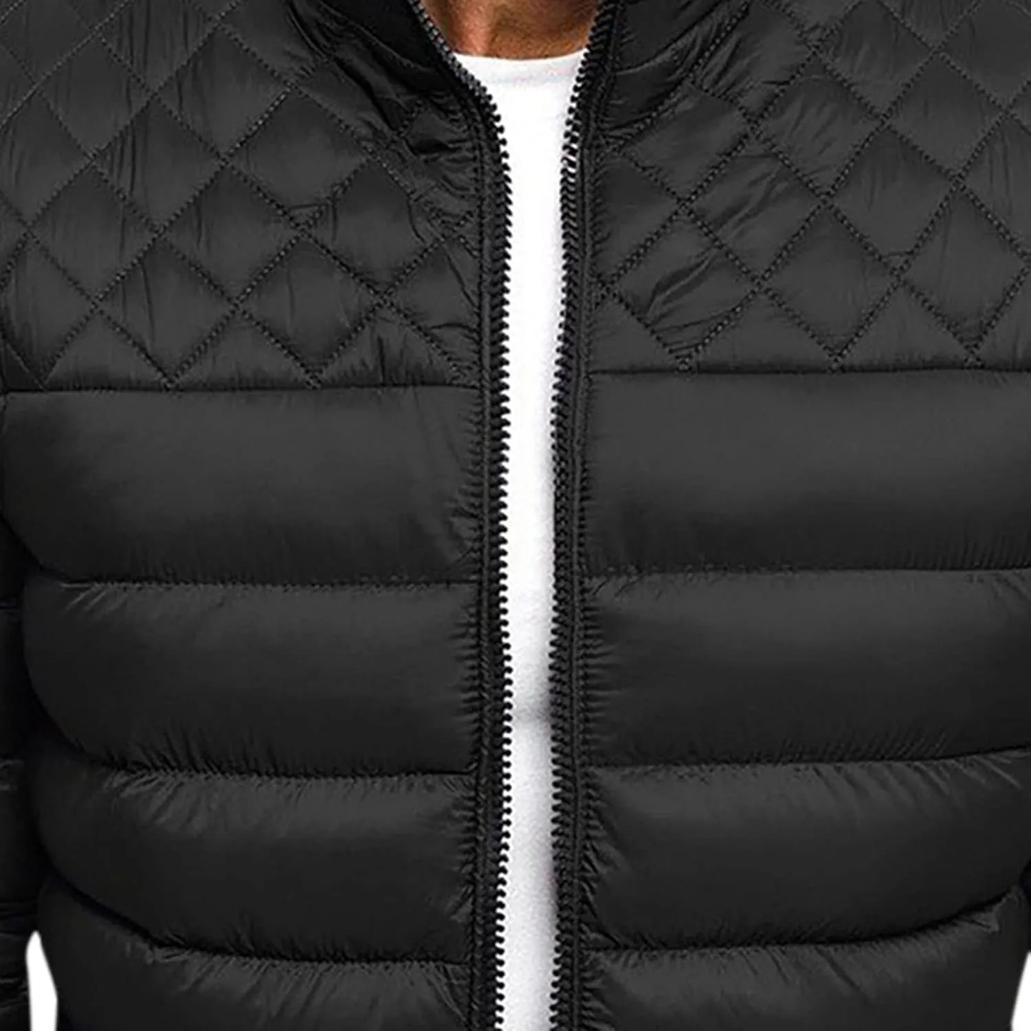 Men's Puffer Jacket Stand Collar Quilted Coat Lightweight Packable Down Jacket Casual Warm Winter Outwear with Pockets