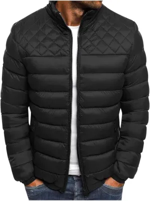 Men's Puffer Jacket Stand Collar Quilted Coat Lightweight Packable Down Jacket Casual Warm Winter Outwear with Pockets