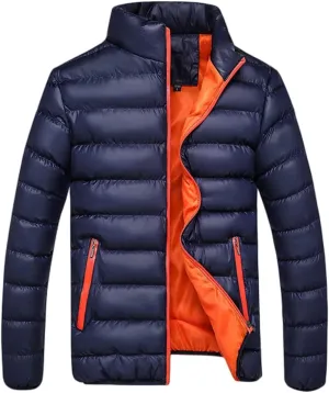 Mens Quilted Puffer Down Jackets Winter Packable Jacket Cotton Padded Full Zip Thick Coats Casual Warm Tops