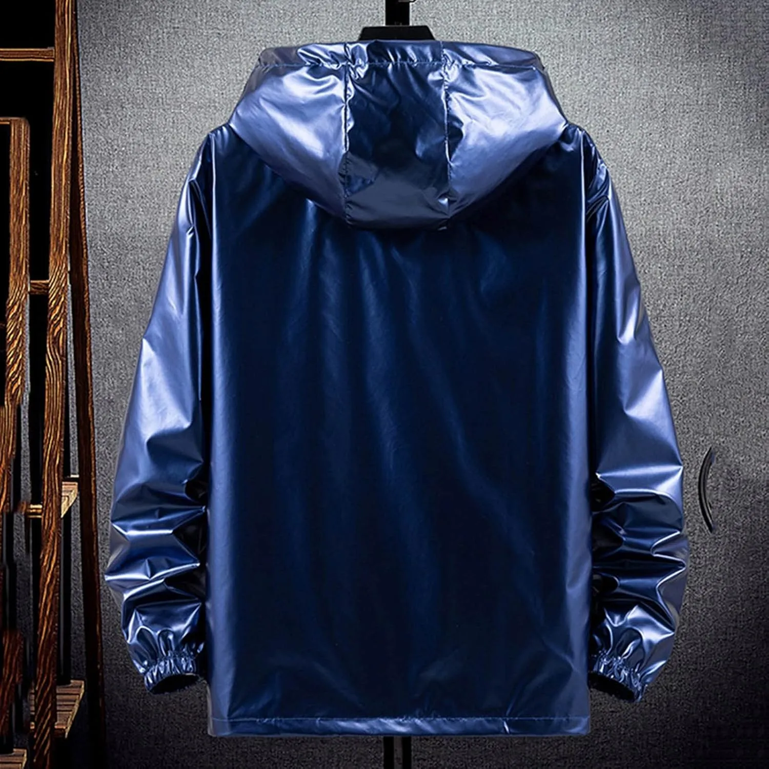 Men's Reflective Trench Jacket Windbreaker Jackets with Hood Lightweight Loose Fit Long Rain Coats Outdoor Jackets