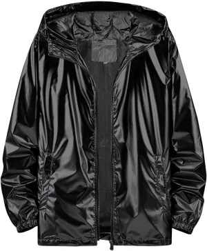 Men's Reflective Trench Jacket Windbreaker Jackets with Hood Lightweight Loose Fit Long Rain Coats Outdoor Jackets