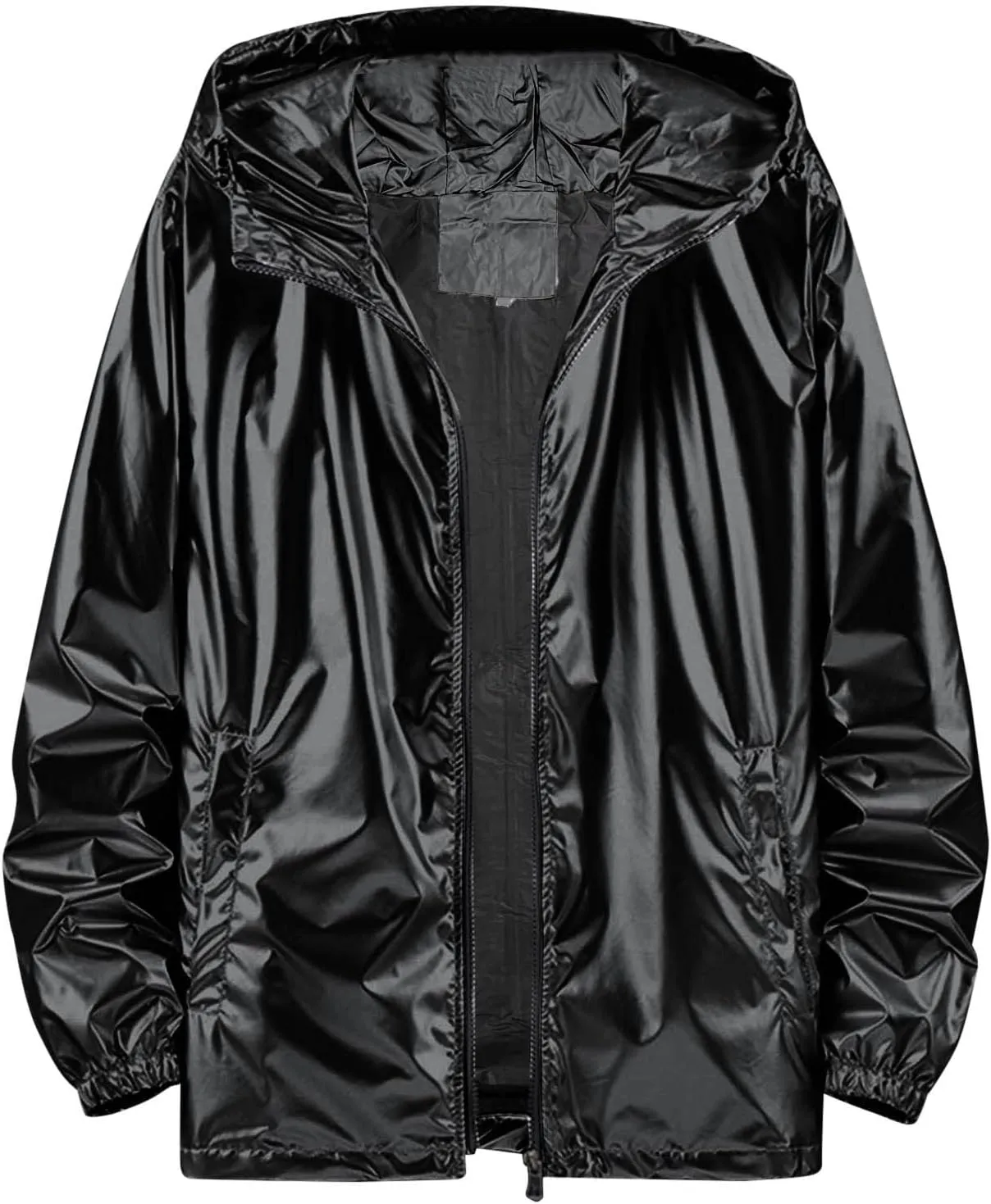 Men's Reflective Trench Jacket Windbreaker Jackets with Hood Lightweight Loose Fit Long Rain Coats Outdoor Jackets