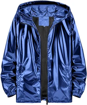 Men's Reflective Trench Jacket Windbreaker Jackets with Hood Lightweight Loose Fit Long Rain Coats Outdoor Jackets