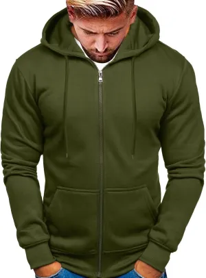Mens Slim Fit Lightweight Zip Up Hoodie with Pockets Long Sleeve Full Zip Hooded Sweatshirt Drawstring Casual Hoodies