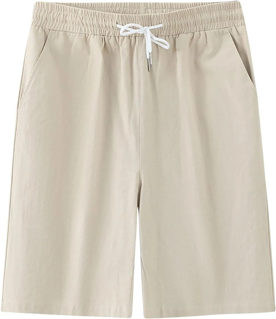 Mens Solid Shorts Basic Elastic Waist Drawstring Chino Shorts for Home or Outdoor Casual Use(Available in Plus Size)
