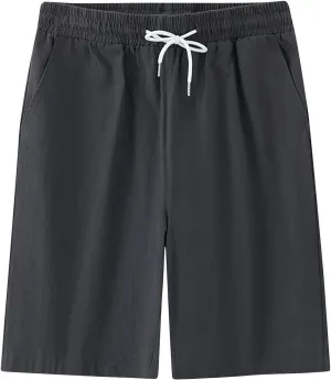 Mens Solid Shorts Basic Elastic Waist Drawstring Chino Shorts for Home or Outdoor Casual Use(Available in Plus Size)