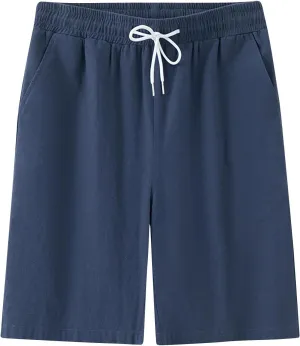 Mens Solid Shorts Basic Elastic Waist Drawstring Chino Shorts for Home or Outdoor Casual Use(Available in Plus Size)