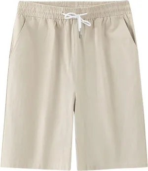 Mens Solid Shorts Basic Elastic Waist Drawstring Chino Shorts for Home or Outdoor Casual Use(Available in Plus Size)