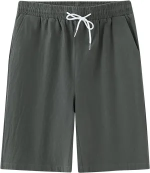 Mens Solid Shorts Basic Elastic Waist Drawstring Chino Shorts for Home or Outdoor Casual Use(Available in Plus Size)