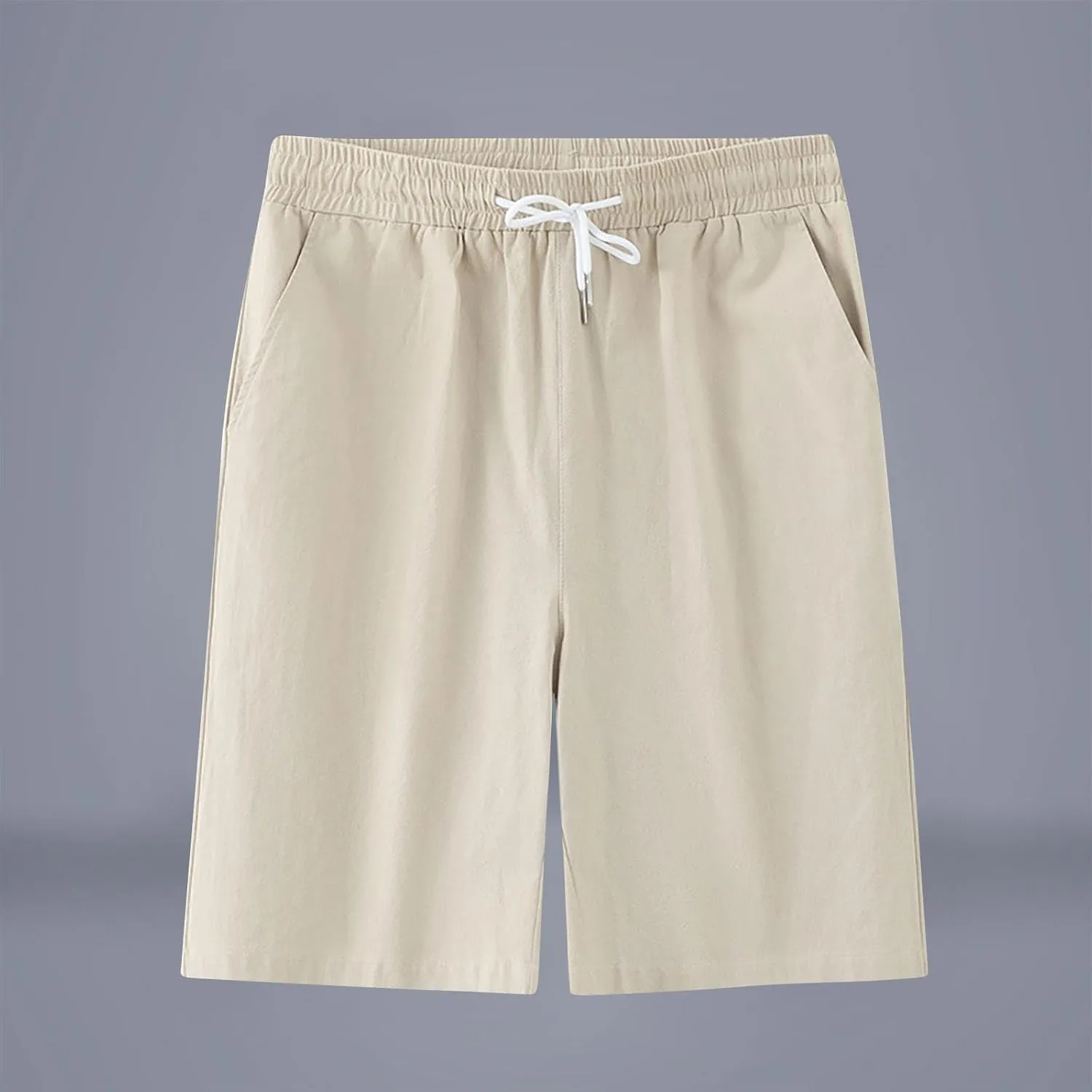 Mens Solid Shorts Basic Elastic Waist Drawstring Chino Shorts for Home or Outdoor Casual Use(Available in Plus Size)