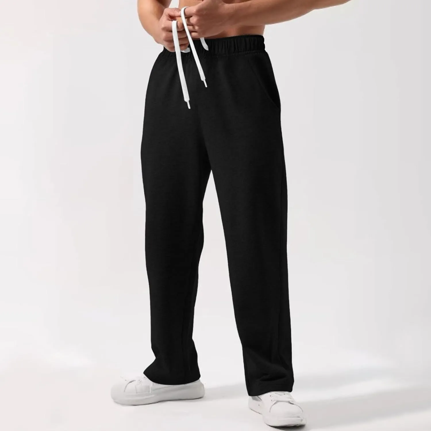 Mens Sweatpants Elastic Waist Drawstring Straight Wide Leg Joggerse Lightweight Outdoor Jogging Workout Pants with Pockets