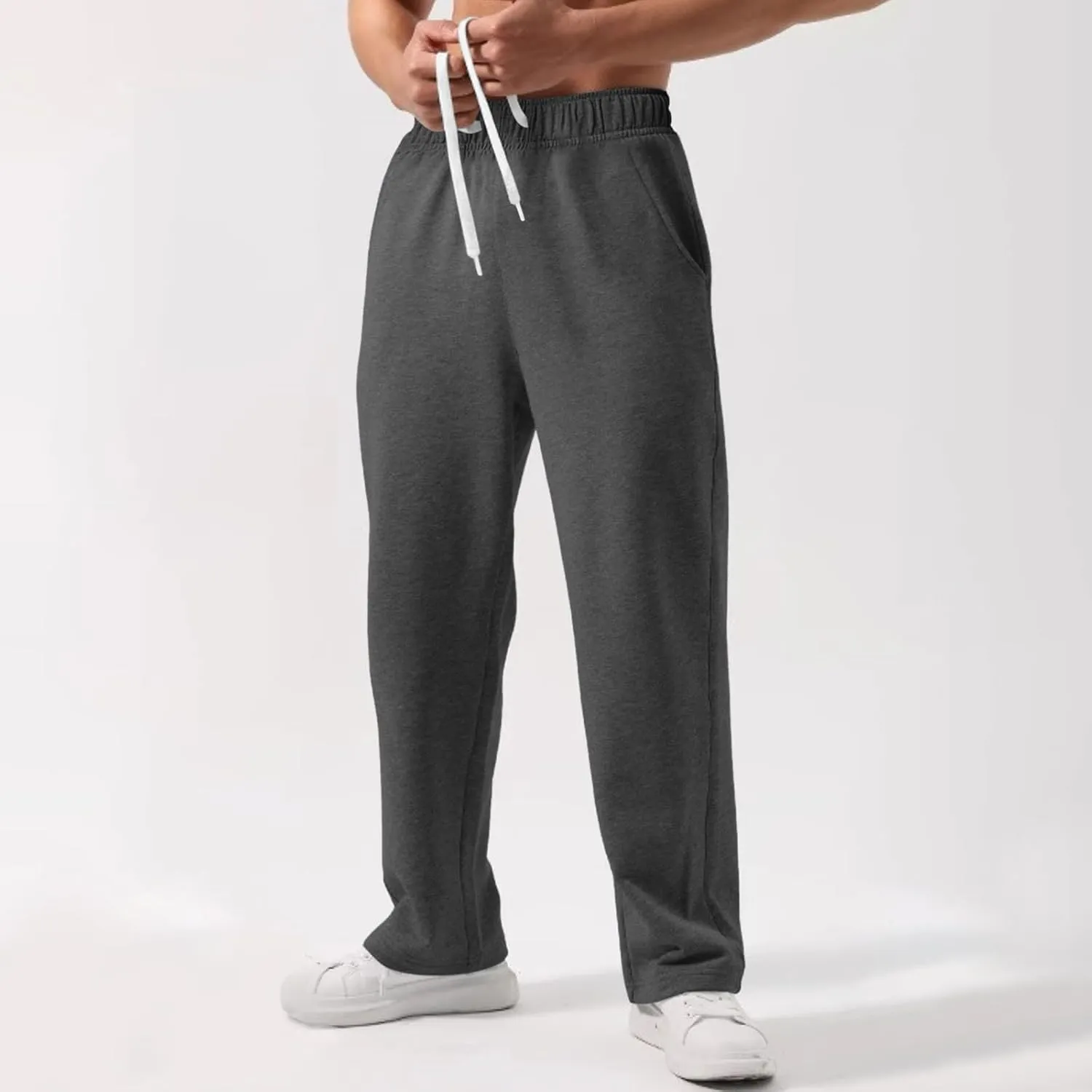 Mens Sweatpants Elastic Waist Drawstring Straight Wide Leg Joggerse Lightweight Outdoor Jogging Workout Pants with Pockets